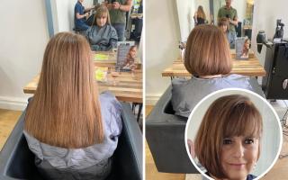 Lisa, before and after her haircut, has raised more than a £1,000 for charity. Picture: Caris Mautterer