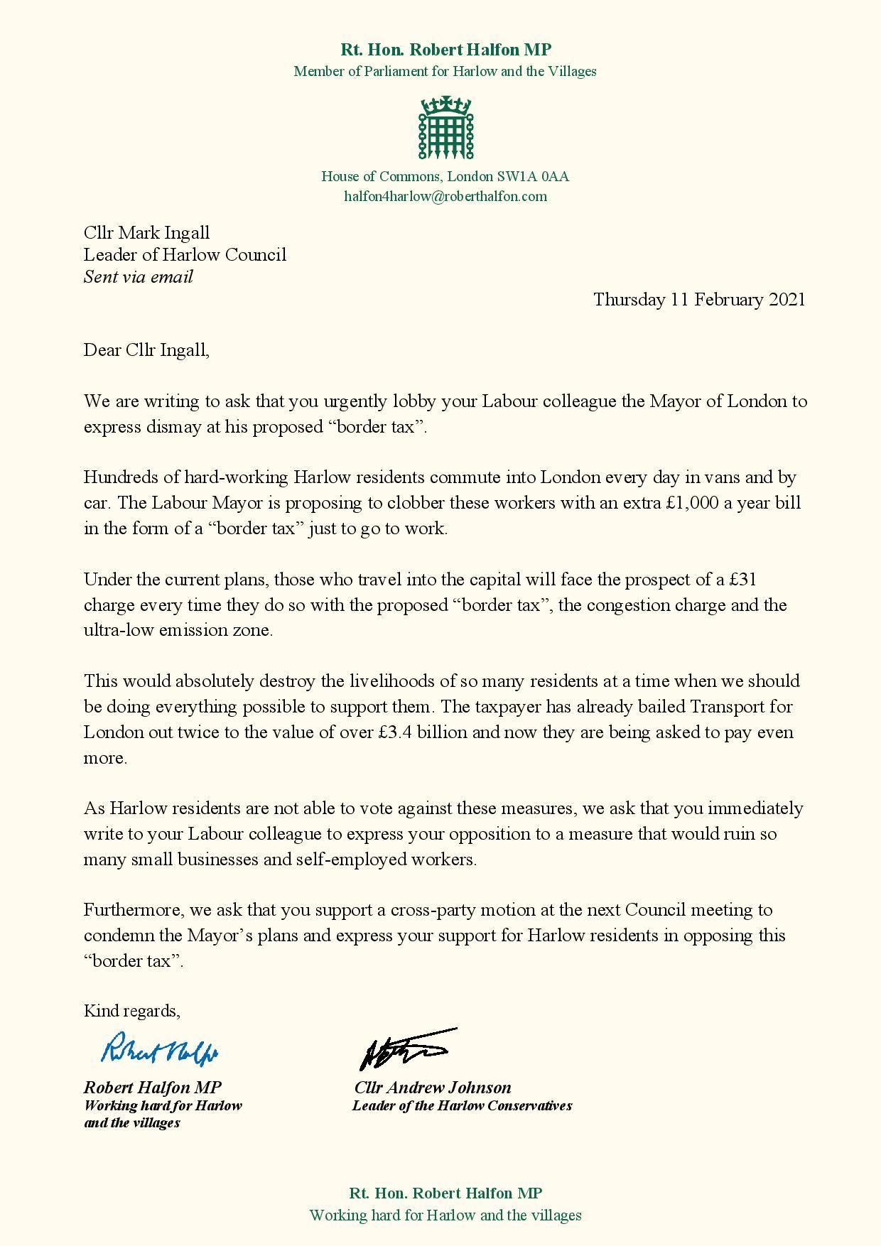 The letter written to Cllr Ingall.
