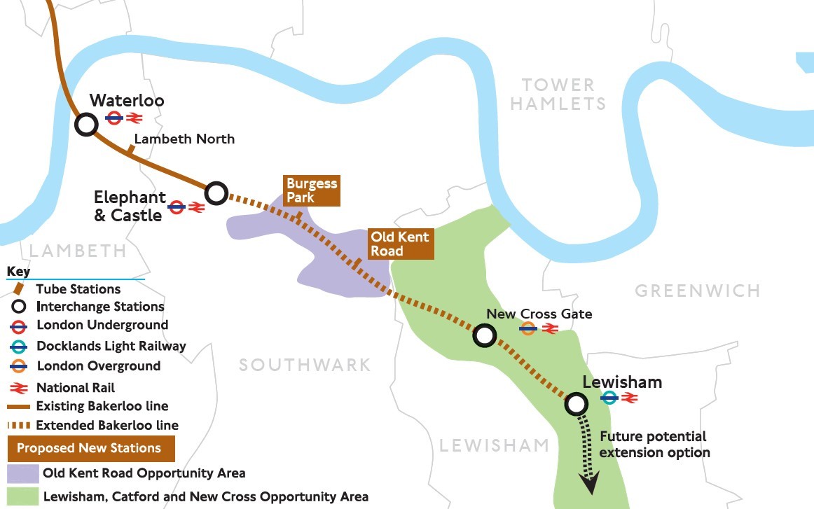 The proposed route of the Bakerloo Line extension. Credit: TfL