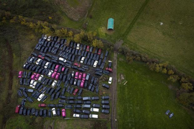 The stored taxis on a field in Thornwood