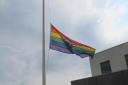 One of the rainbow flags being flown on Friday