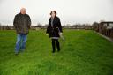 Roger Simister and Anne Kipp on the recreation field in Ninefields, Waltham Abbey where flats could be built. Essex. (12-3-2019) EL92470_04