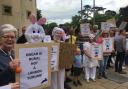 Ongar residents outside Epping Forest District Council protesting plans for 95 homes in Greensted Road. Credit: Mary Dadd