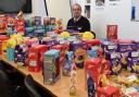 Michael King with the Easter Eggs he collected for a children's hospital earlier this year.