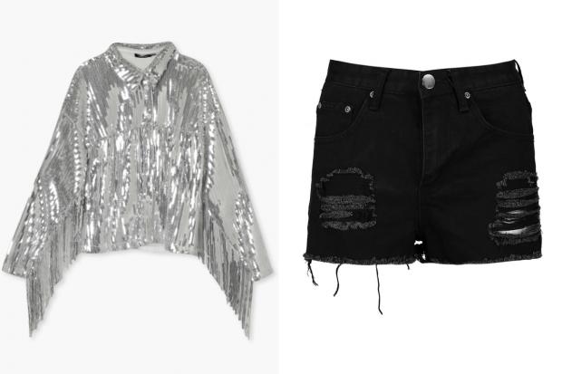 Epping Forest Guardian: (Left) Sequin Fringe Detail Shirt and (right) Petite High Rise Distressed Denim Shorts (Boohoo/Canva)
