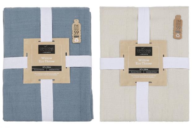 Epping Forest Guardian: Willow Eco Throw in Blue (left) and (right) Natural (The Range/Canva)