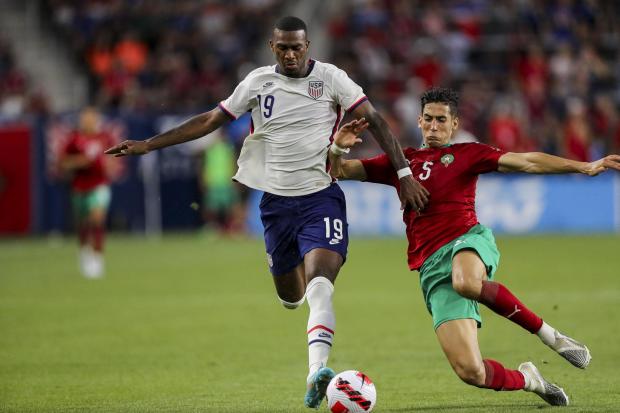 Nayef Aguerd, right, in action for Morocco. Picture: Action Images