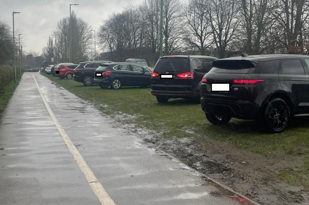 Pictured is 'dangerous' parking by Queens' School where attempts are being made to stop it. Elsewhere in Bushey, some parents have been fined by police for the way they have parked near schools. Credit: Cllr Laurence Brass