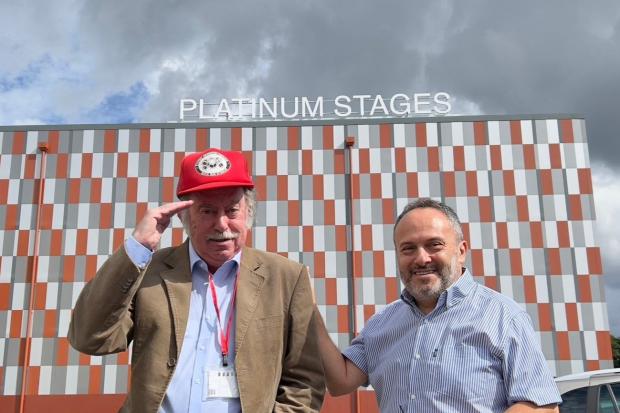 A new sign has appeared at Elstree Studios following the completion of two new stages, known as Platinum Stages. Pictured is studios historian Paul Welsh, left, and chairman of the board of directors at the studios and Hertsmere Borough Council leader