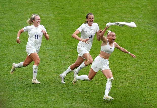 Epping Forest Guardian: England’s Chloe Kelly (right) celebrates scoring their side’s second goal of the game (Adam Davy/PA)