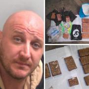 Van driver Charlie Lancaster, pictured, along with drugs seized from the vehicle. Credit: Essex Police