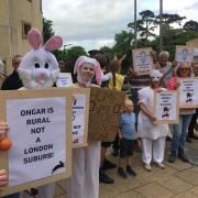 Ongar residents outside Epping Forest District Council protesting plans for 95 homes in Greensted Road. Credit: Mary Dadd