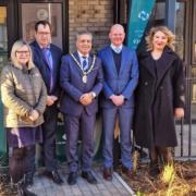L to R: Helen Evans (deputy CEO) and David Gooch (executive director for Development in London and Herts) from SNG, Cllr Sunger, Matt Calladine (development firector from Fairview New Homes), and Cllr Holly Whitbread