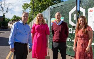 (Left to right) Cllr Chris Whitbread, Cllr Holly Whitbread, Cllr Les Burows, Karen Telling - Senior project manager for Qualis Commercial
